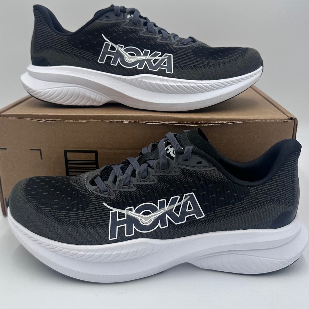 HOKA Mach 6 Running Shoes Womens 10.5 Black White Lightweight Sneakers